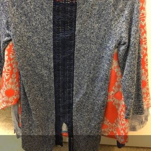 blue and white sweater w lace black